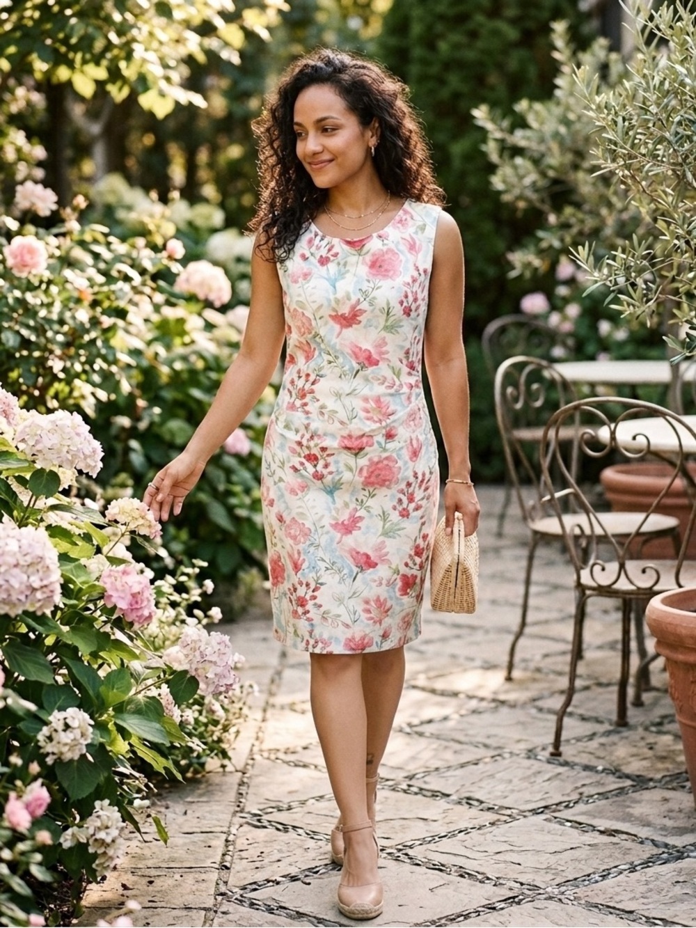 Sara Campbell Floral Linen Sheath Dress 8 • Watercolor Print • Made in USA